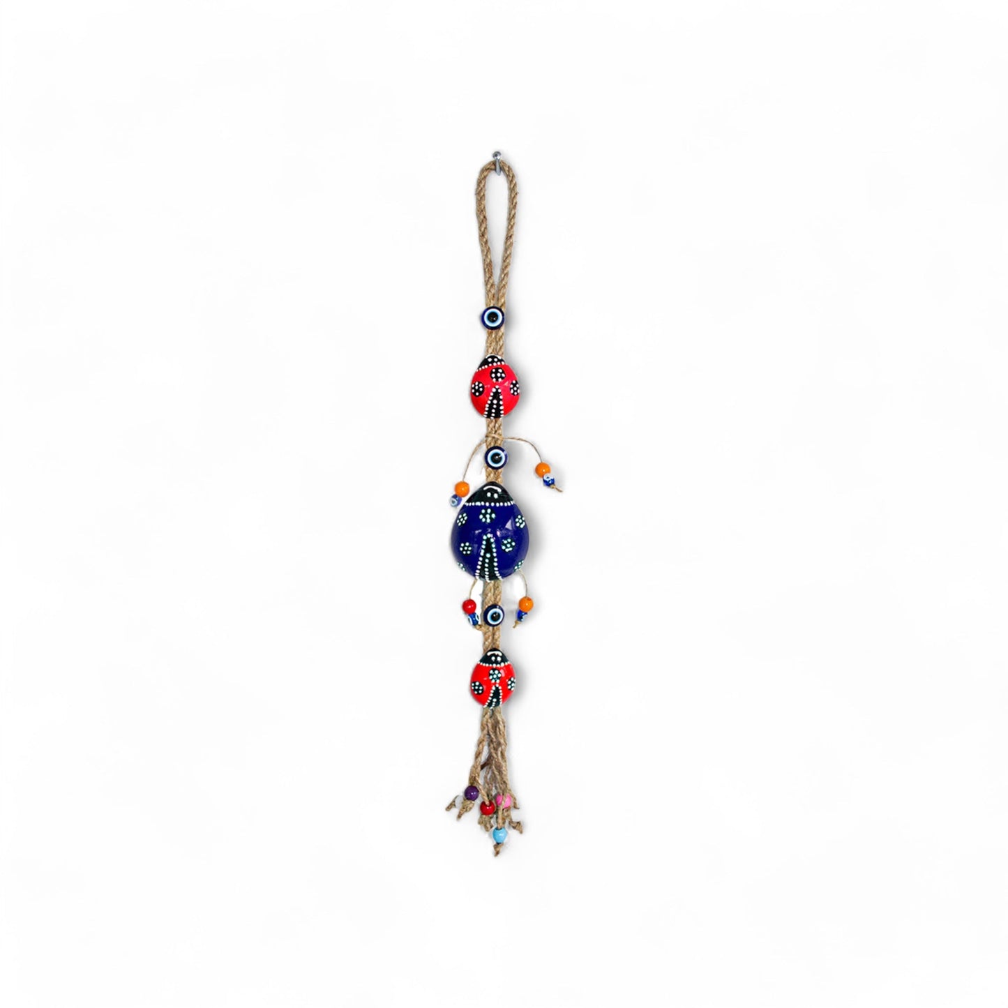 Ceramic Wall Decoration with Hanging Lady Bug Trio, Multicolour