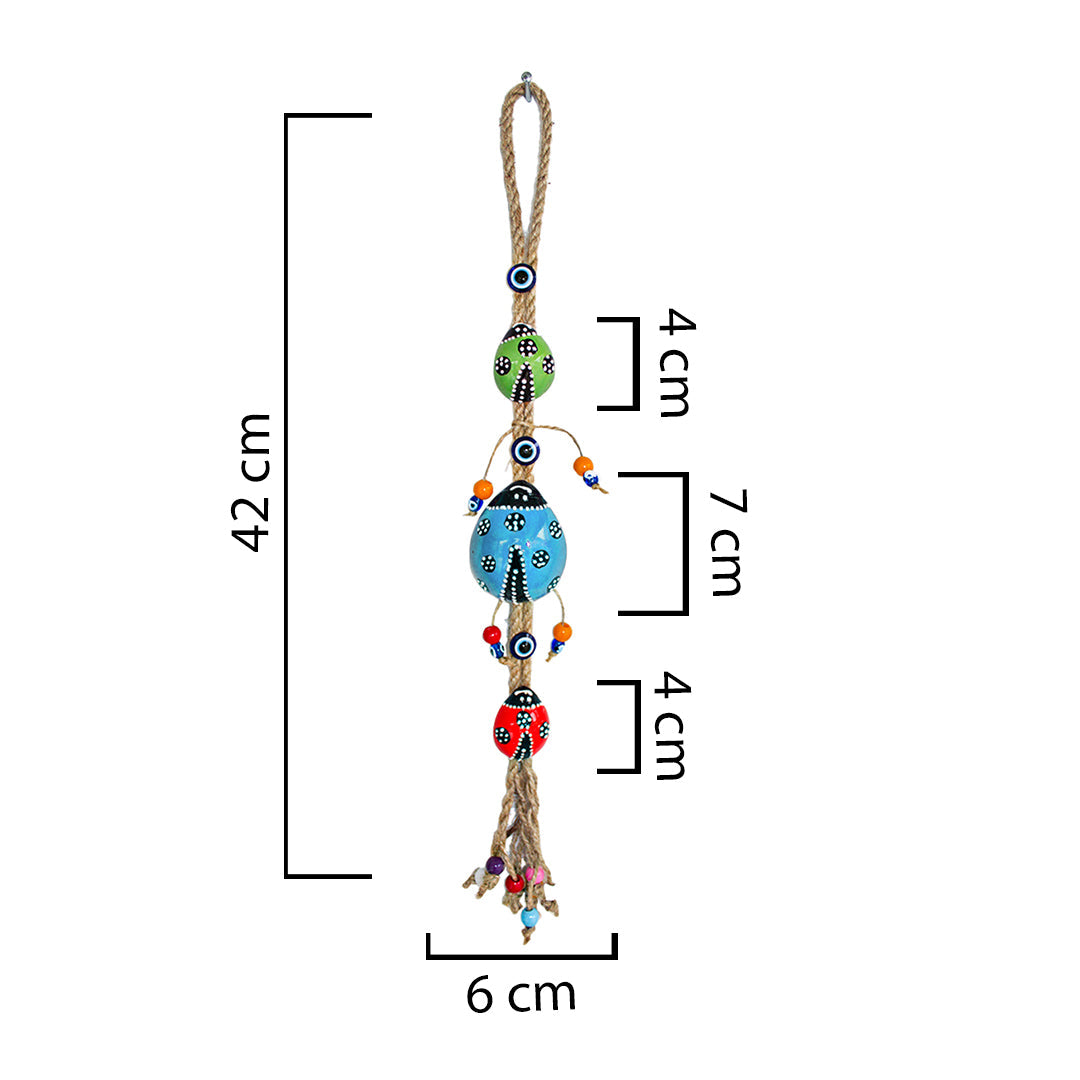 Ceramic Wall Decoration with Hanging Lady Bug Trio, Multicolour