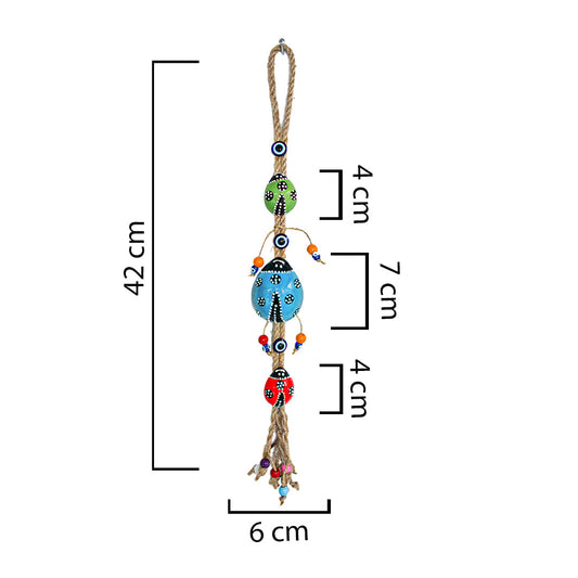Ceramic Wall Decoration with Hanging Lady Bug Trio, Multicolour