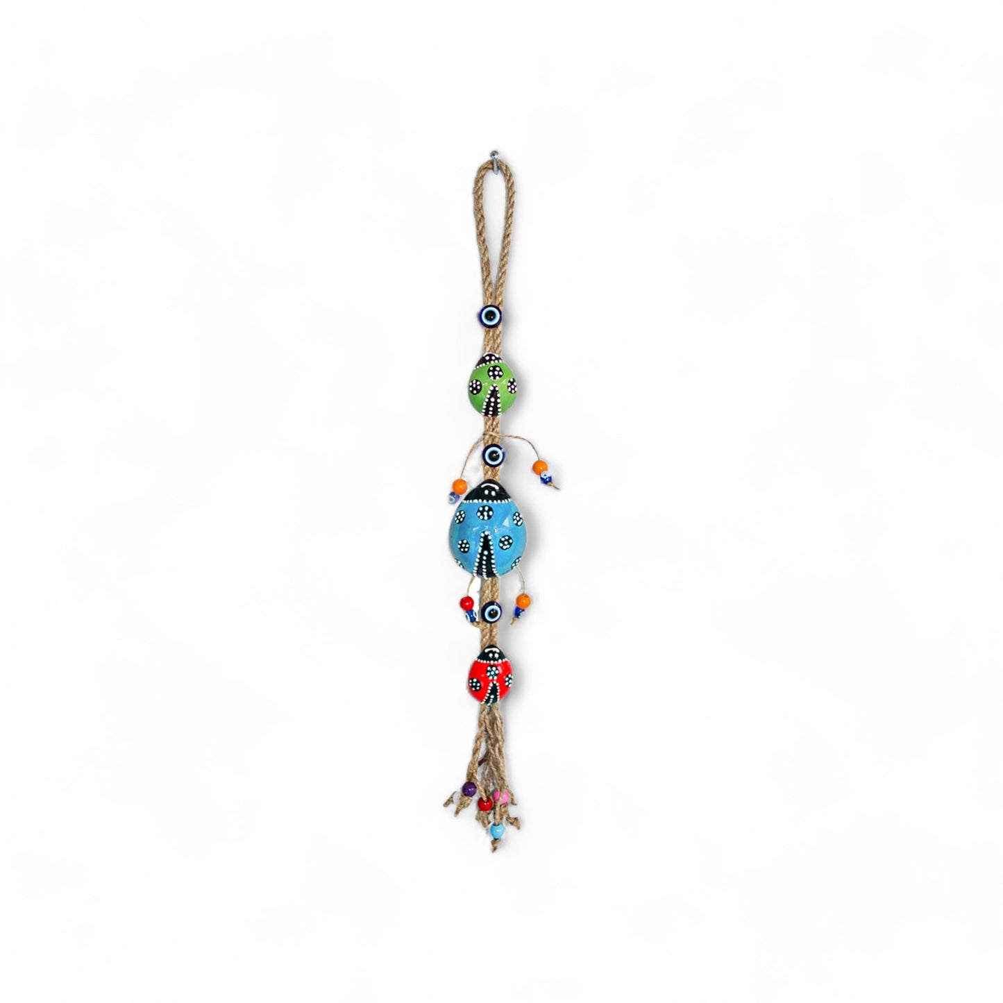 Ceramic Wall Decoration with Hanging Lady Bug Trio, Multicolour