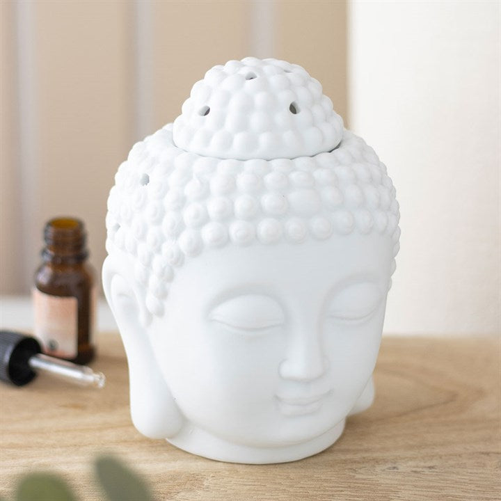 White Buddha head oil burner for meditation and relaxation