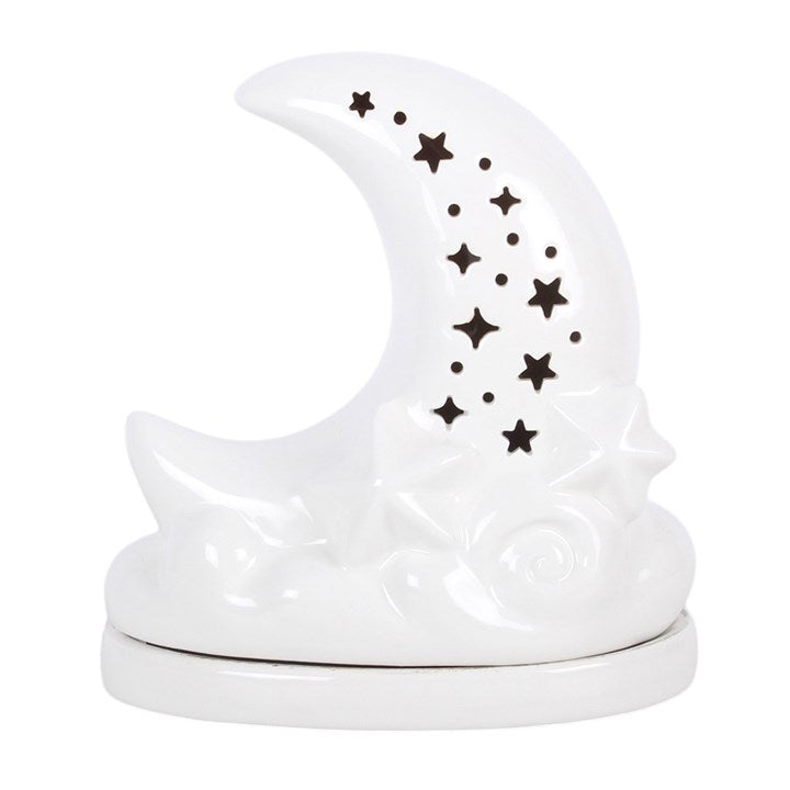 White Pastel Skies Moon Incense Cone Holder N/A