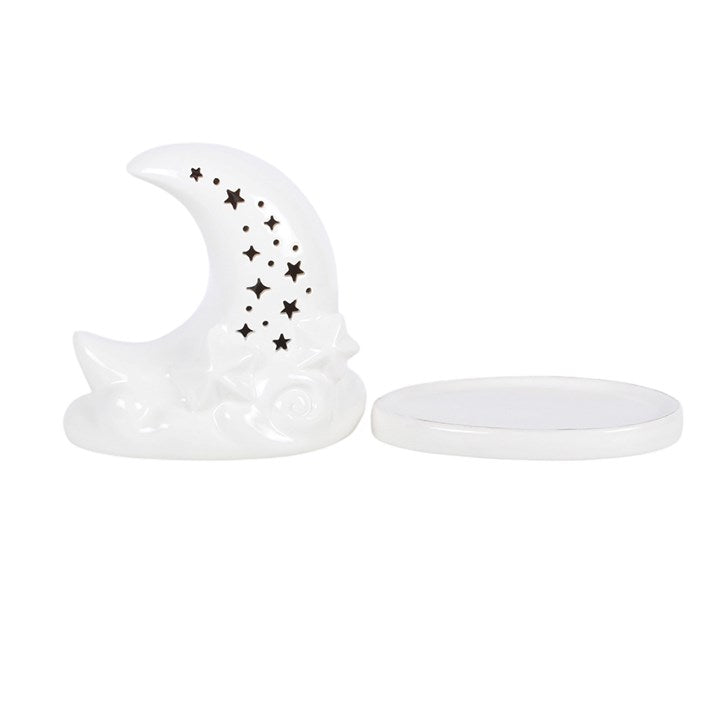 White Pastel Skies Moon Incense Cone Holder N/A