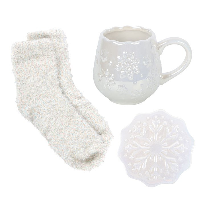 Iridescent Snowflake Mug, Coaster and Socks Set N/A