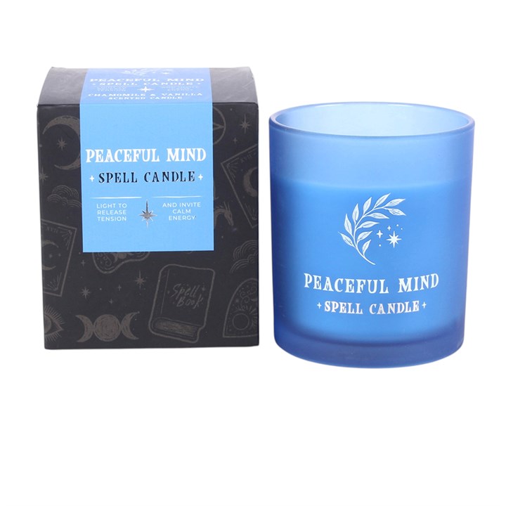 Blue glass chamomile and vanilla relaxation candle