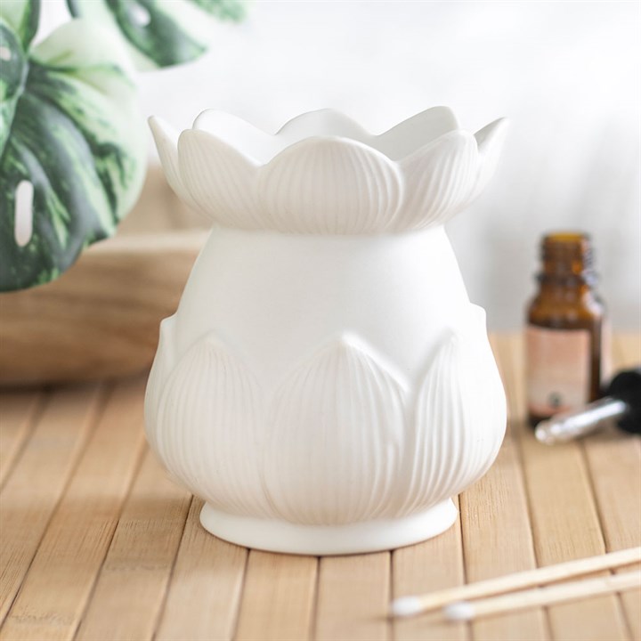 White lotus flower ceramic oil burner