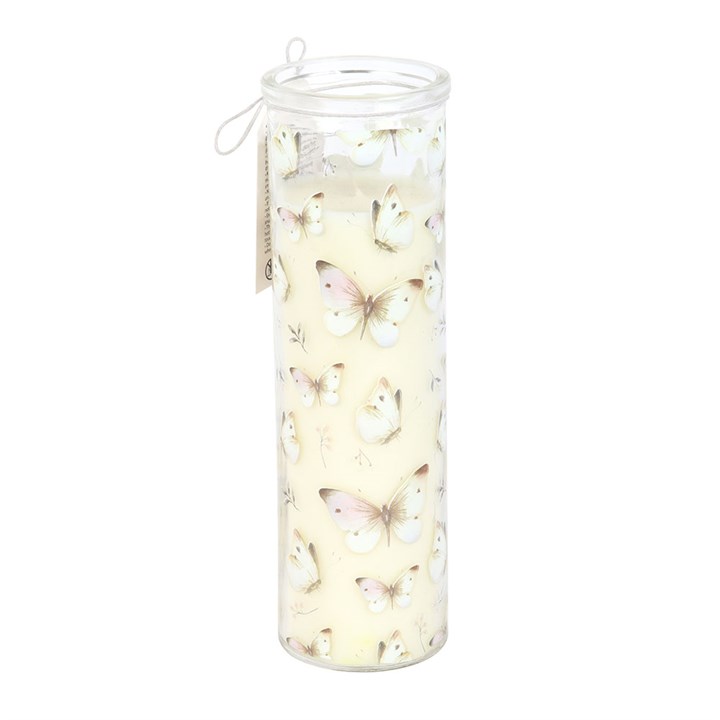 White Butterfly Print Vanilla Tube Candle N/A