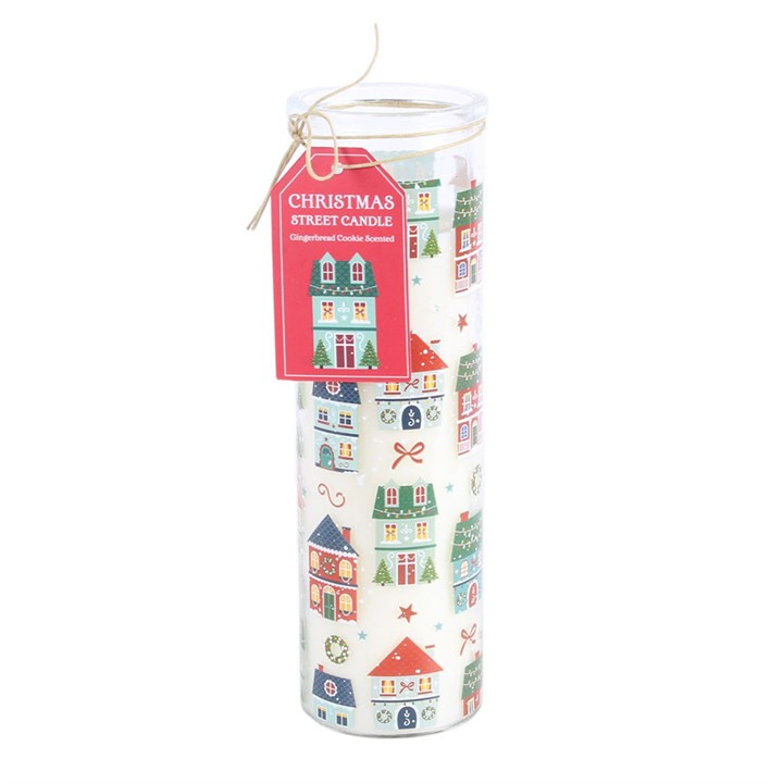 Christmas Street Print Gingerbread Cookie Tube Candle N/A