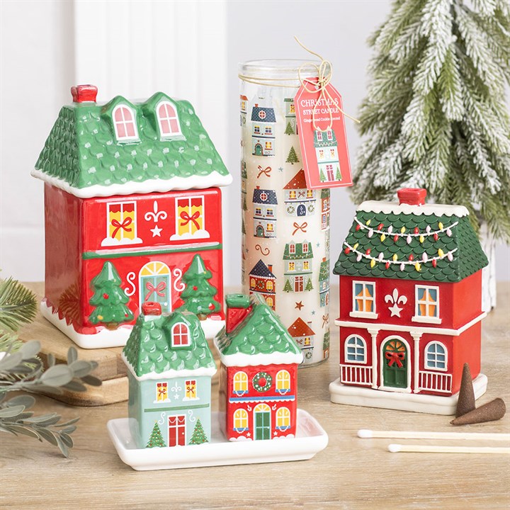 Christmas Street Print Gingerbread Cookie Tube Candle N/A