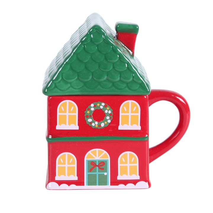 Red Christmas House Lidded Mug N/A