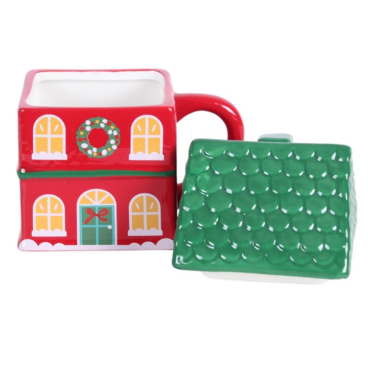 Red Christmas House Lidded Mug N/A