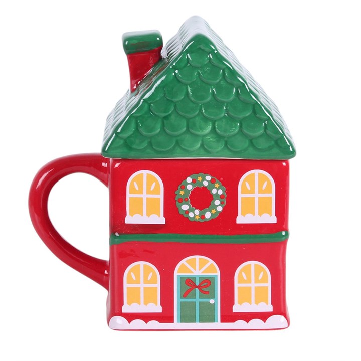 Red Christmas House Lidded Mug N/A