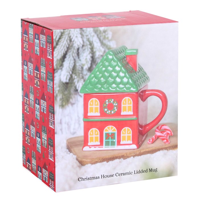 Red Christmas House Lidded Mug N/A