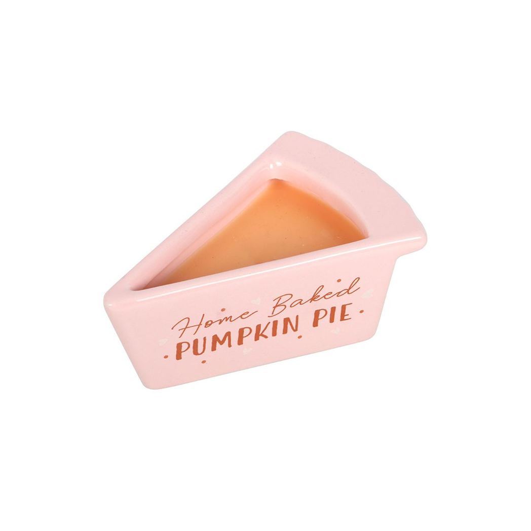 Pumpkin pie candle in ceramic pie-shaped dish