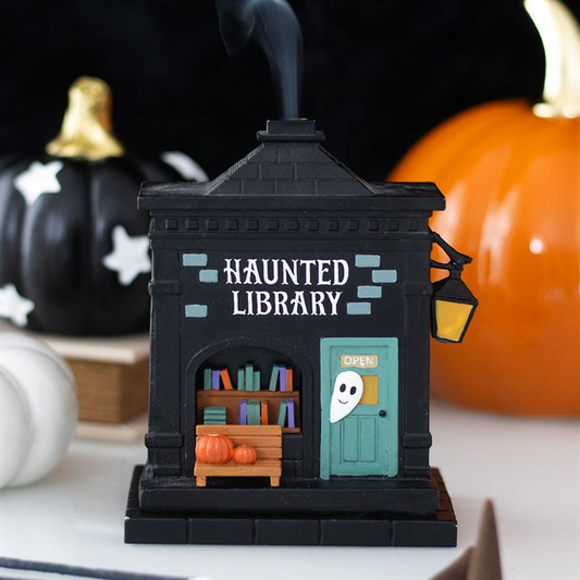 Haunted Library incense cone holder with spooky book details