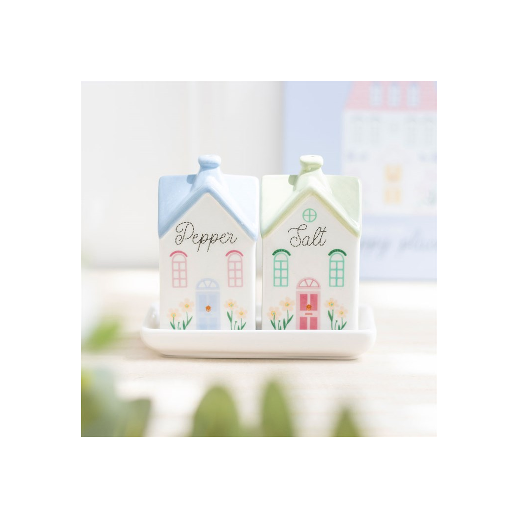 Pastel house shaped salt and pepper shakers