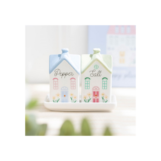 Pastel house shaped salt and pepper shakers