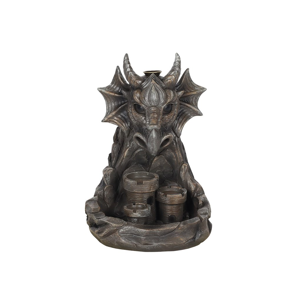 Horned grey dragon backflow incense burner close up