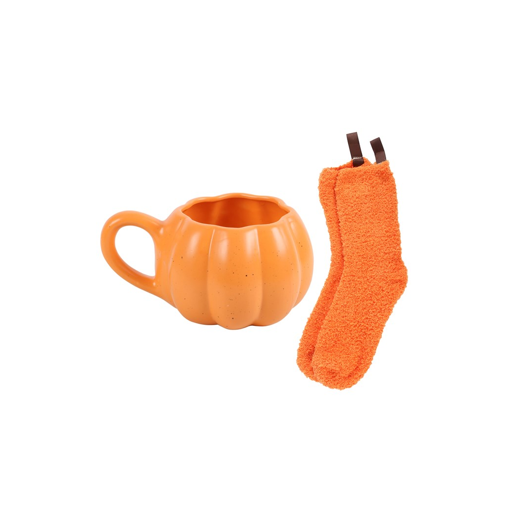 Pumpkin Shaped Mug and Socks Set N/A