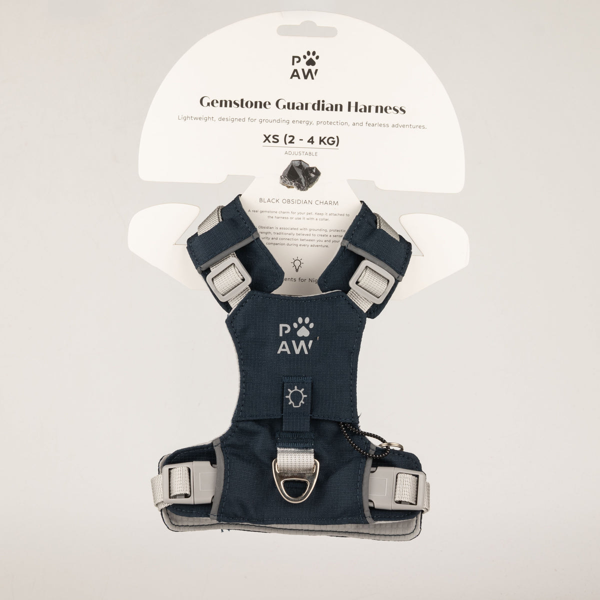 PAW - XS (2-4Kg) Dog Step-in Guardian Harness with Reflective Mesh - Rock Grey - Black Obsidian Charm AW Dropship UK