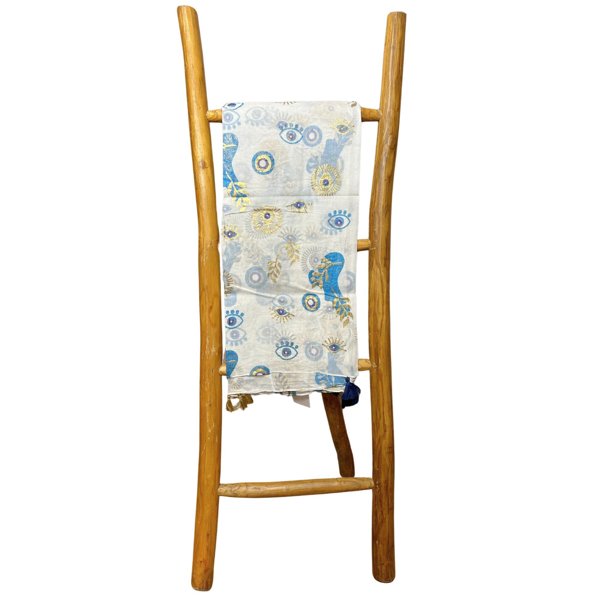 Nomad Sari Pareo – White, Blue & Gold Evil Eye Print AW Dropship UK