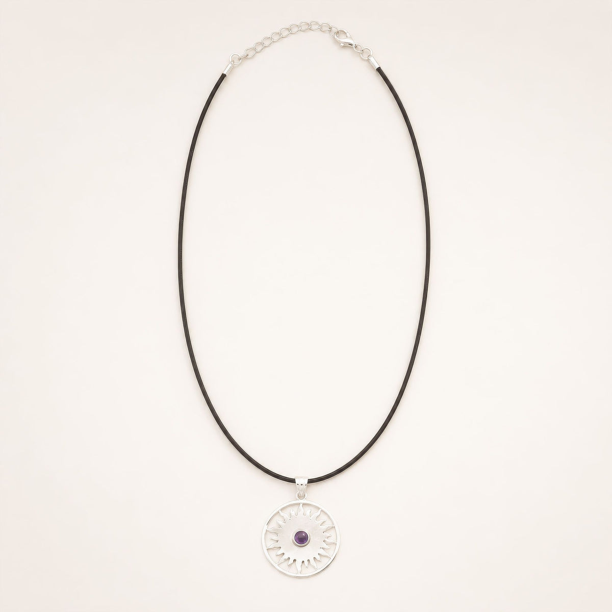 Indian Devotional Pendant - Silver Plated (45cm Cord)- Sun Worship Amethyst AW Dropship UK