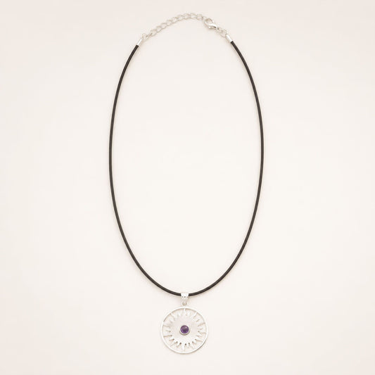 Indian Devotional Pendant - Silver Plated (45cm Cord)- Sun Worship Amethyst AW Dropship UK