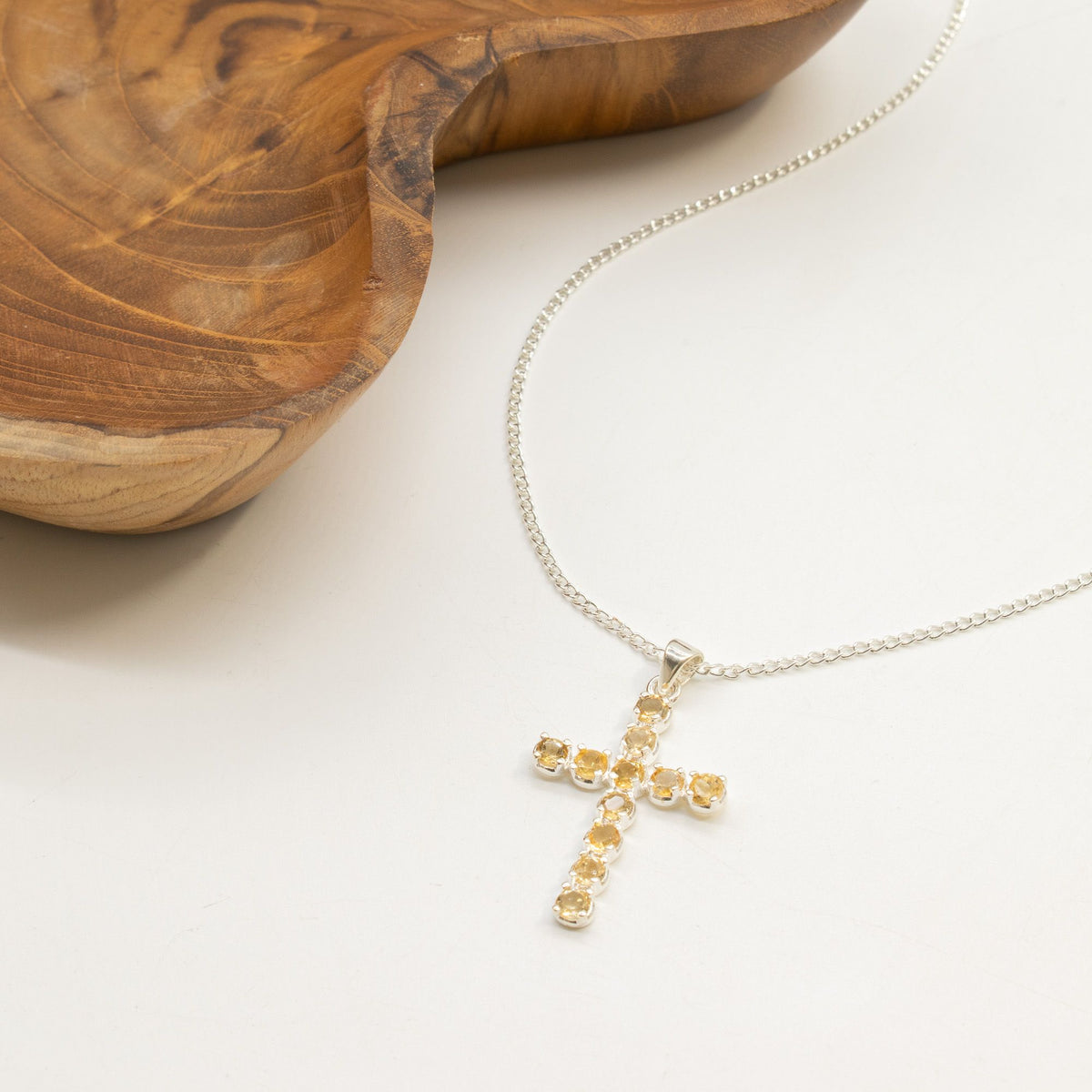 Indian Devotional Pendant - Silver Plated (45cm Chain)- Citrine Crucifix AW Dropship UK