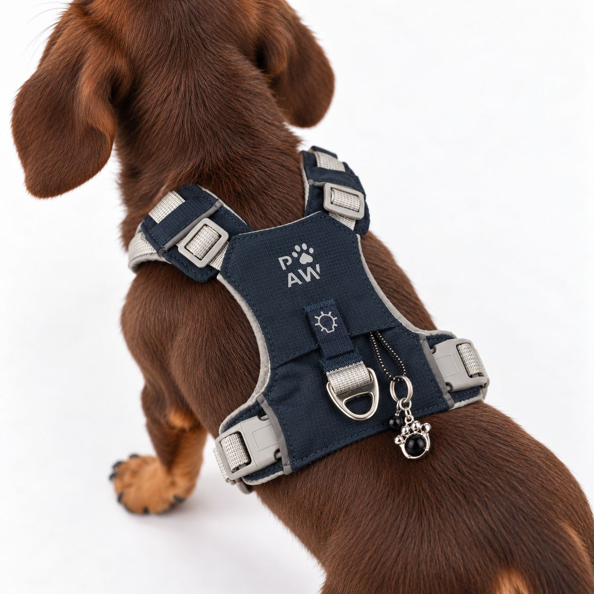 PAW - XS (2-4Kg) Dog Step-in Guardian Harness with Reflective Mesh - Rock Grey - Black Obsidian Charm AW Dropship UK