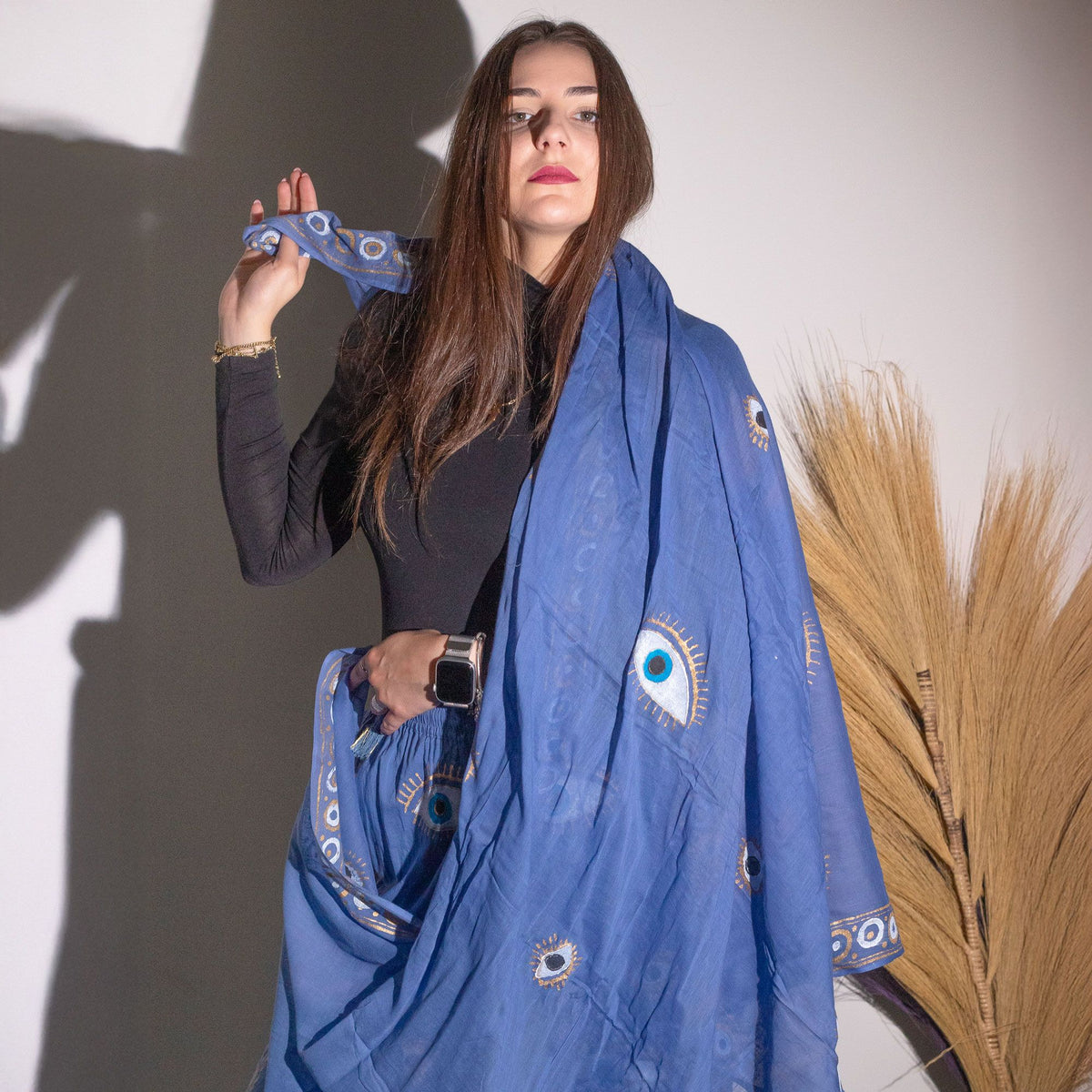 Nomad Sari Pareo – Rich Blue & Gold Evil Eye Print AW Dropship UK