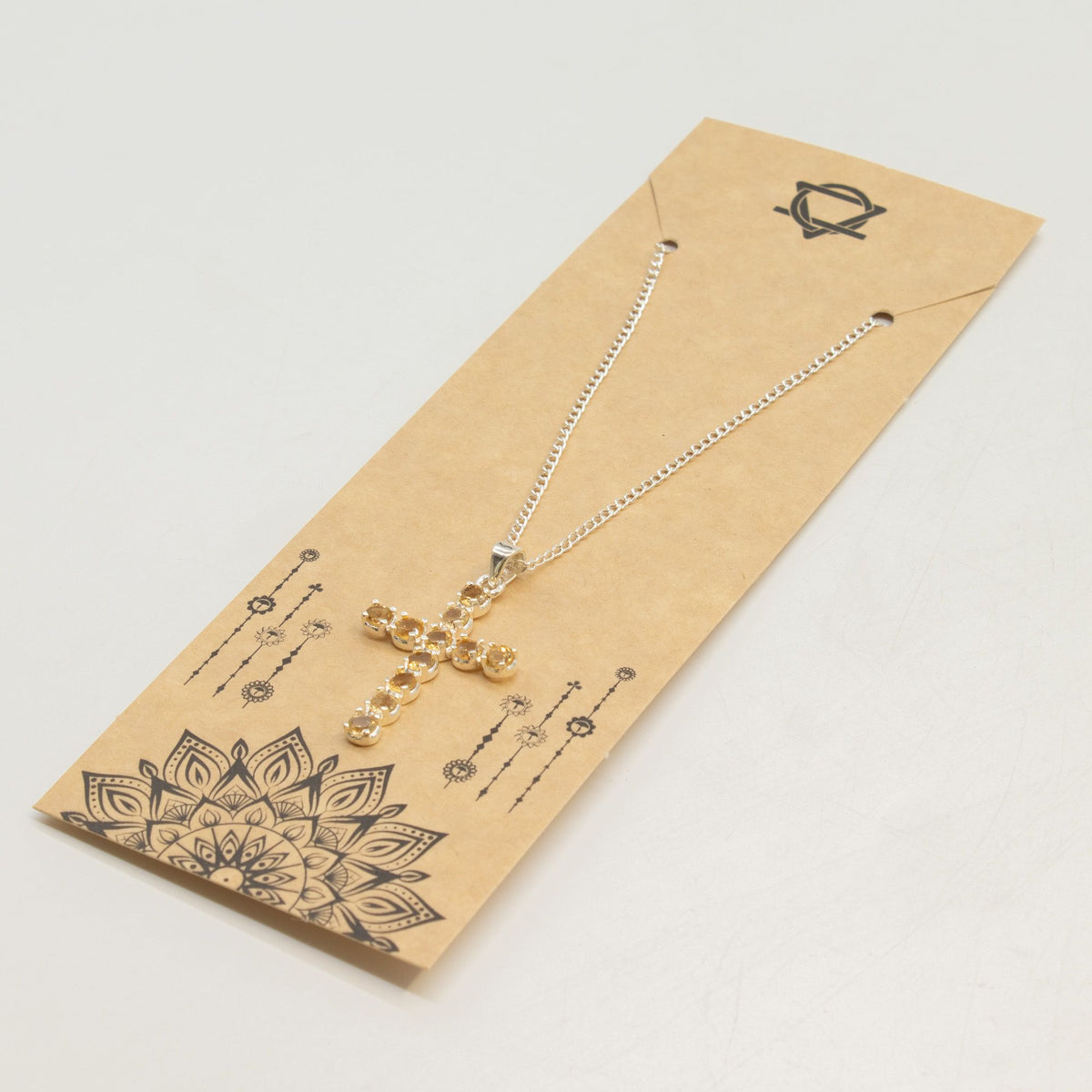 Indian Devotional Pendant - Silver Plated (45cm Chain)- Citrine Crucifix AW Dropship UK