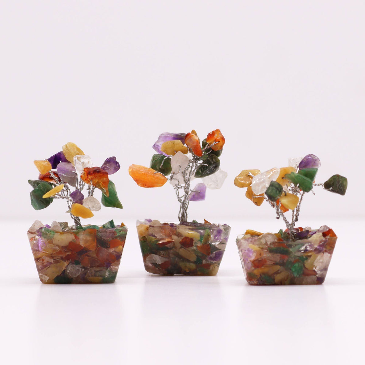 Mini Gemstone Tree on Orgonite Base - Multi Stones (15 stones) AW Dropship UK