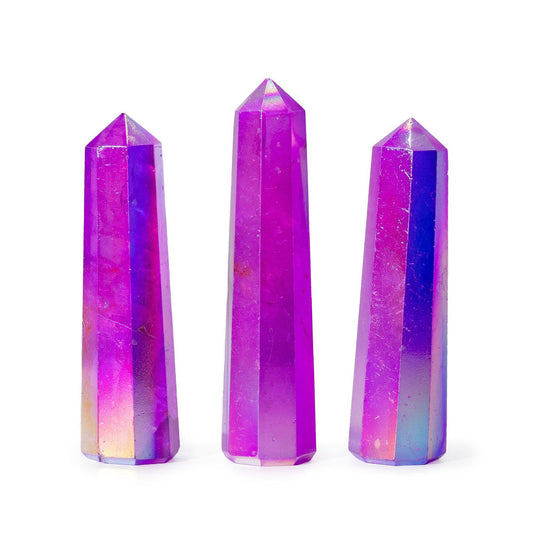 Gemstone Obelisk Point approx 9cm - Aurura Crystal Quartz - Purple AW Dropship UK