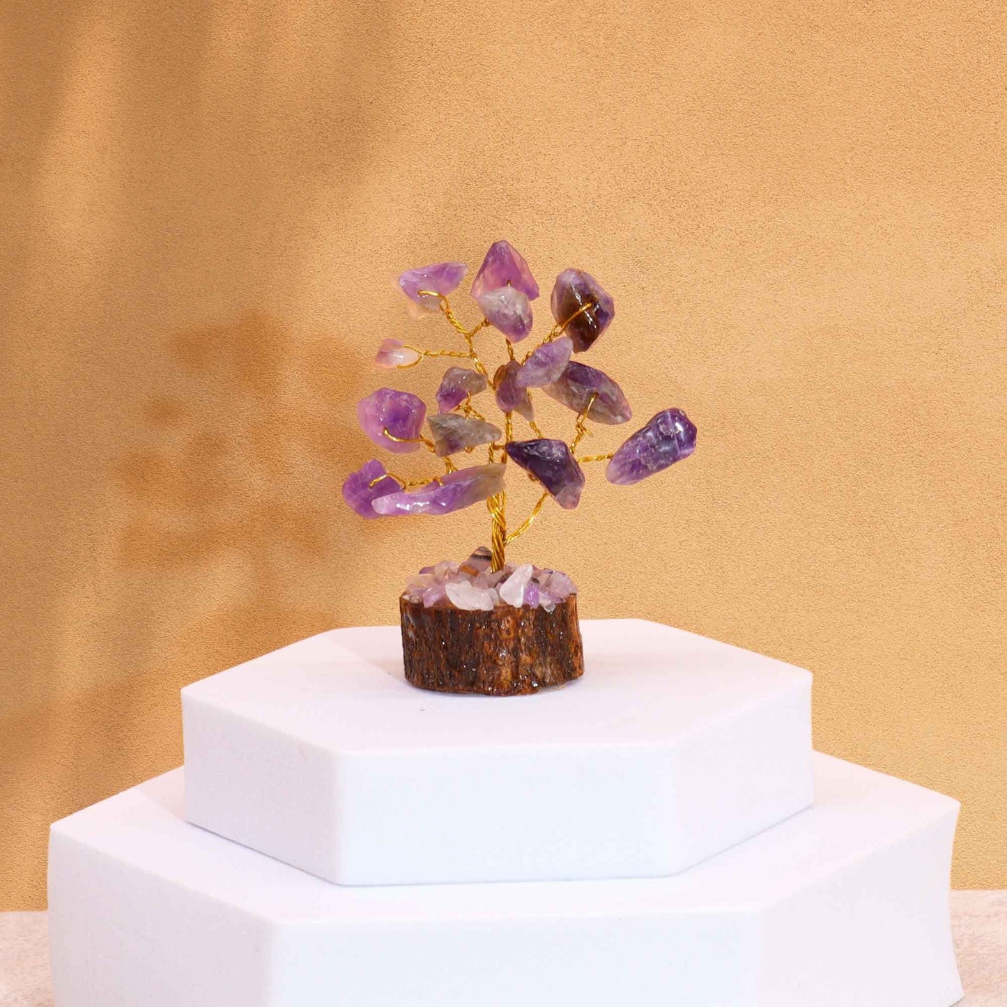 Mini Gemstone Tree On Wood Base - Amethyst (15 stones) AW Dropship UK