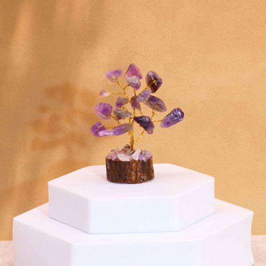 Mini Gemstone Tree On Wood Base - Amethyst (15 stones) AW Dropship UK