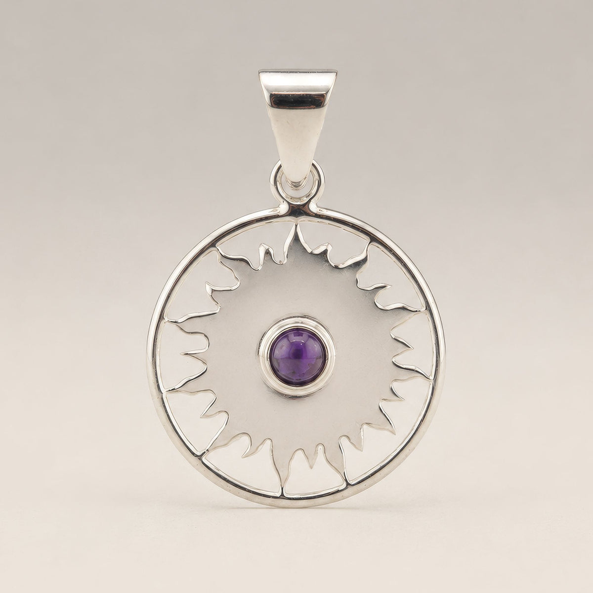 Indian Devotional Pendant - Silver Plated (45cm Cord)- Sun Worship Amethyst AW Dropship UK