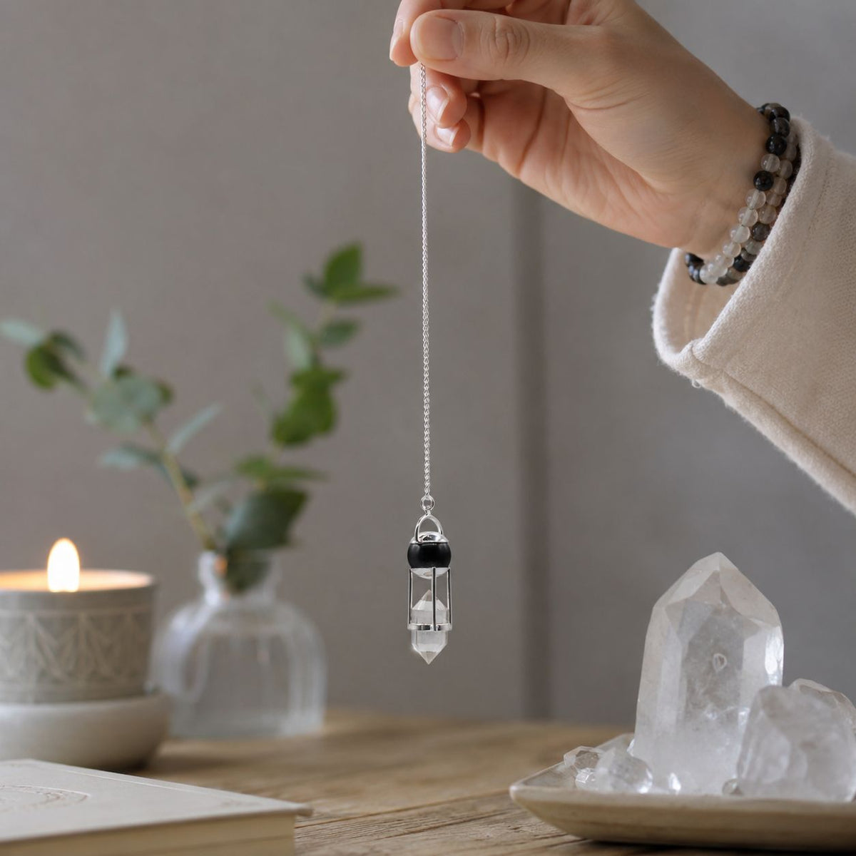Shadow Seer - Double Power Pendulum - Obsidian Globe - Clear Quartz Double Terminated AW Dropship UK