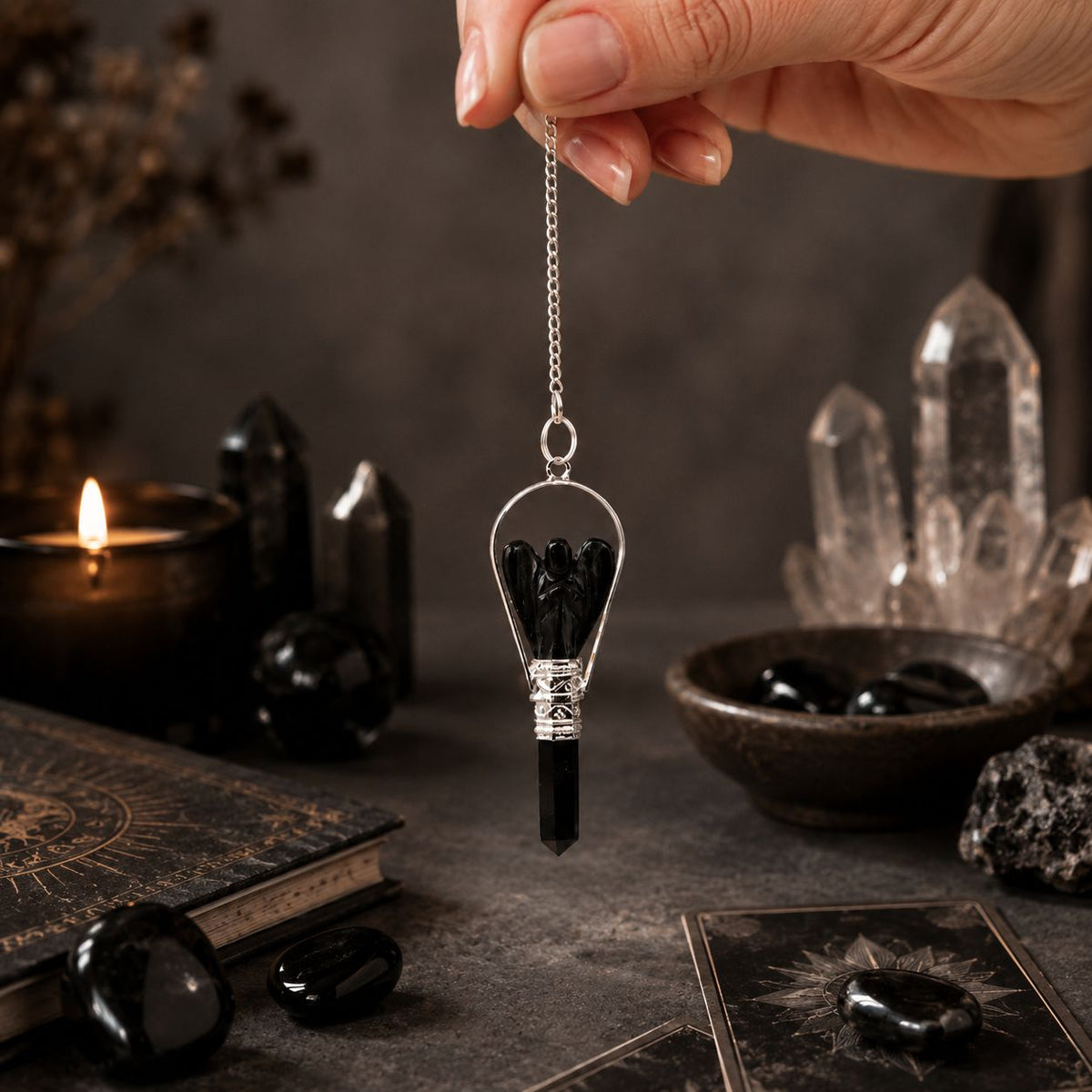 Angel Pendulum with Ring- Black Agate AW Dropship UK