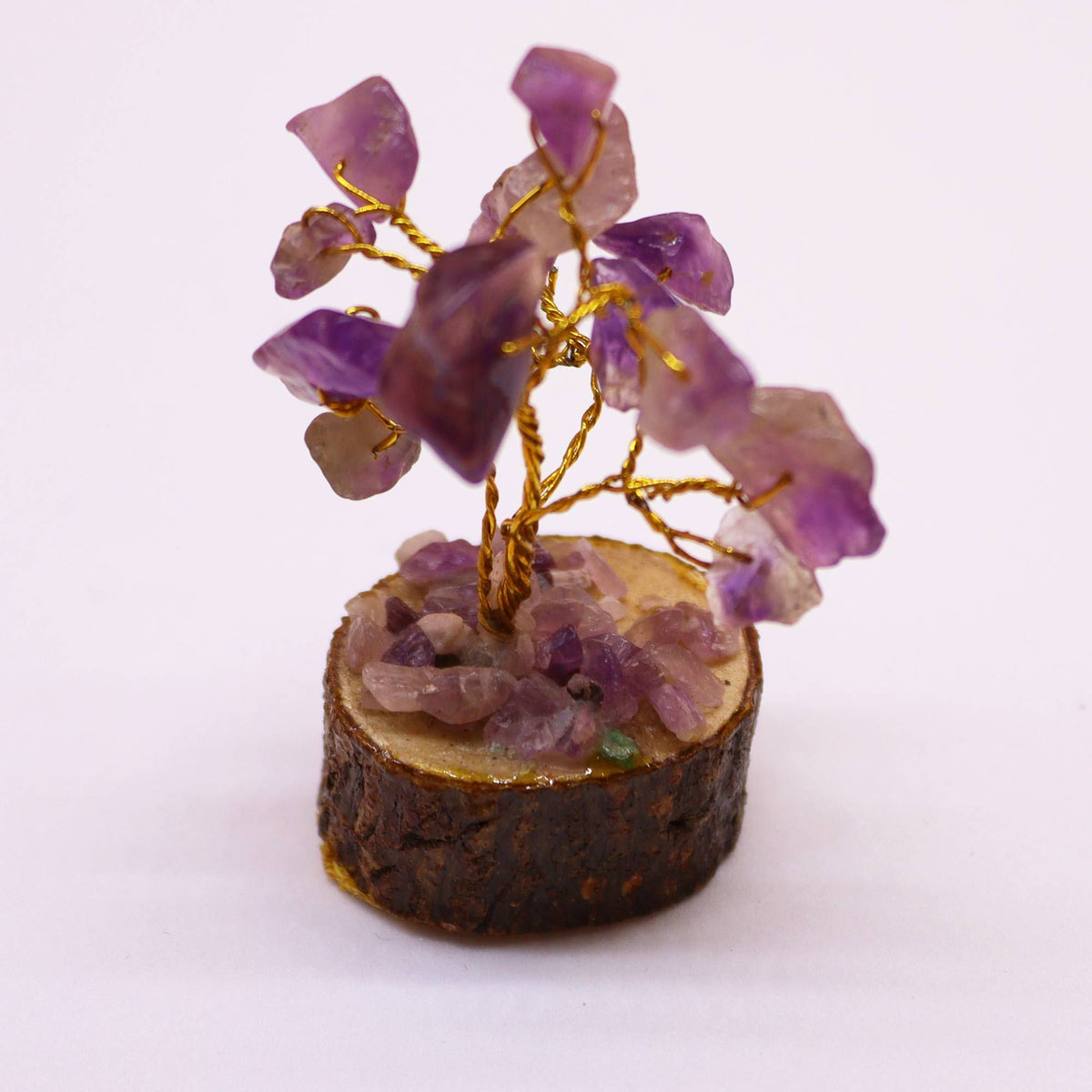 Mini Gemstone Tree On Wood Base - Amethyst (15 stones) AW Dropship UK