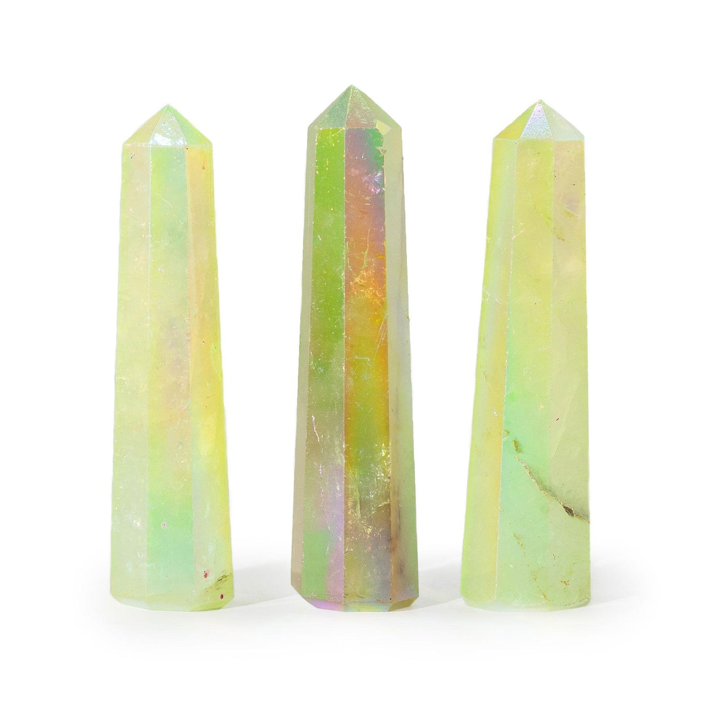 Gemstone Obelisk Point approx 9cm - Aurura Crystal Quartz - Pale Green AW Dropship UK