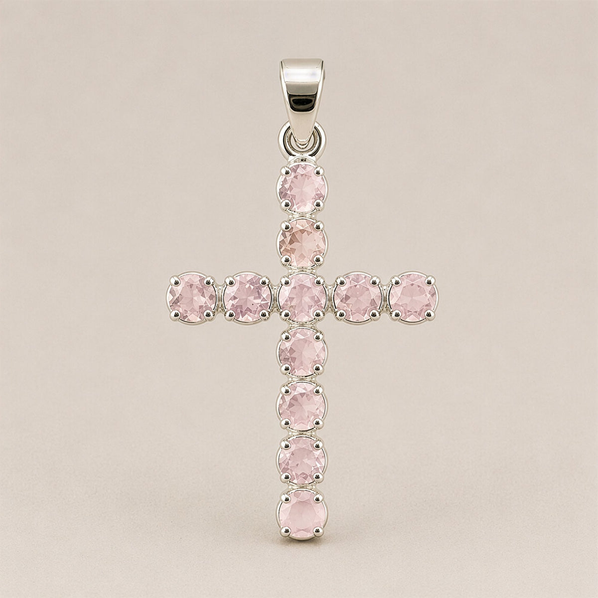 Indian Devotional Pendant - Silver Plated (45cm Chain)- Rose Quartz Crucifix AW Dropship UK