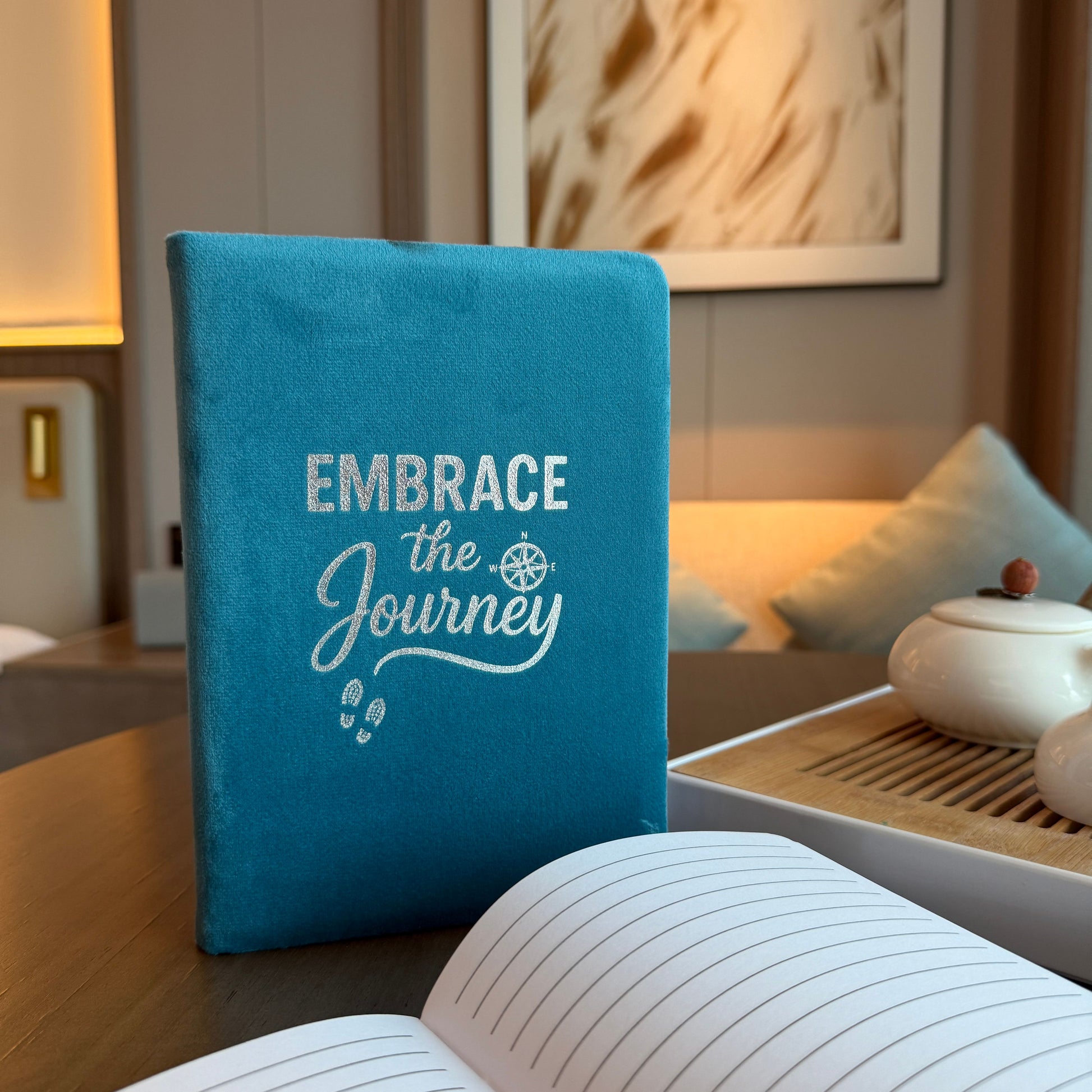 Light Blue Velvet Notebook - 80 pages - Embrace The Journey AW Dropship UK