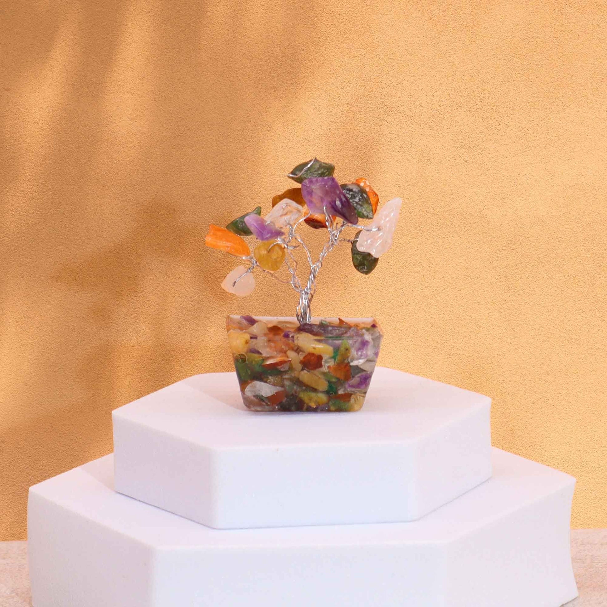 Mini Gemstone Tree on Orgonite Base - Multi Stones (15 stones) AW Dropship UK