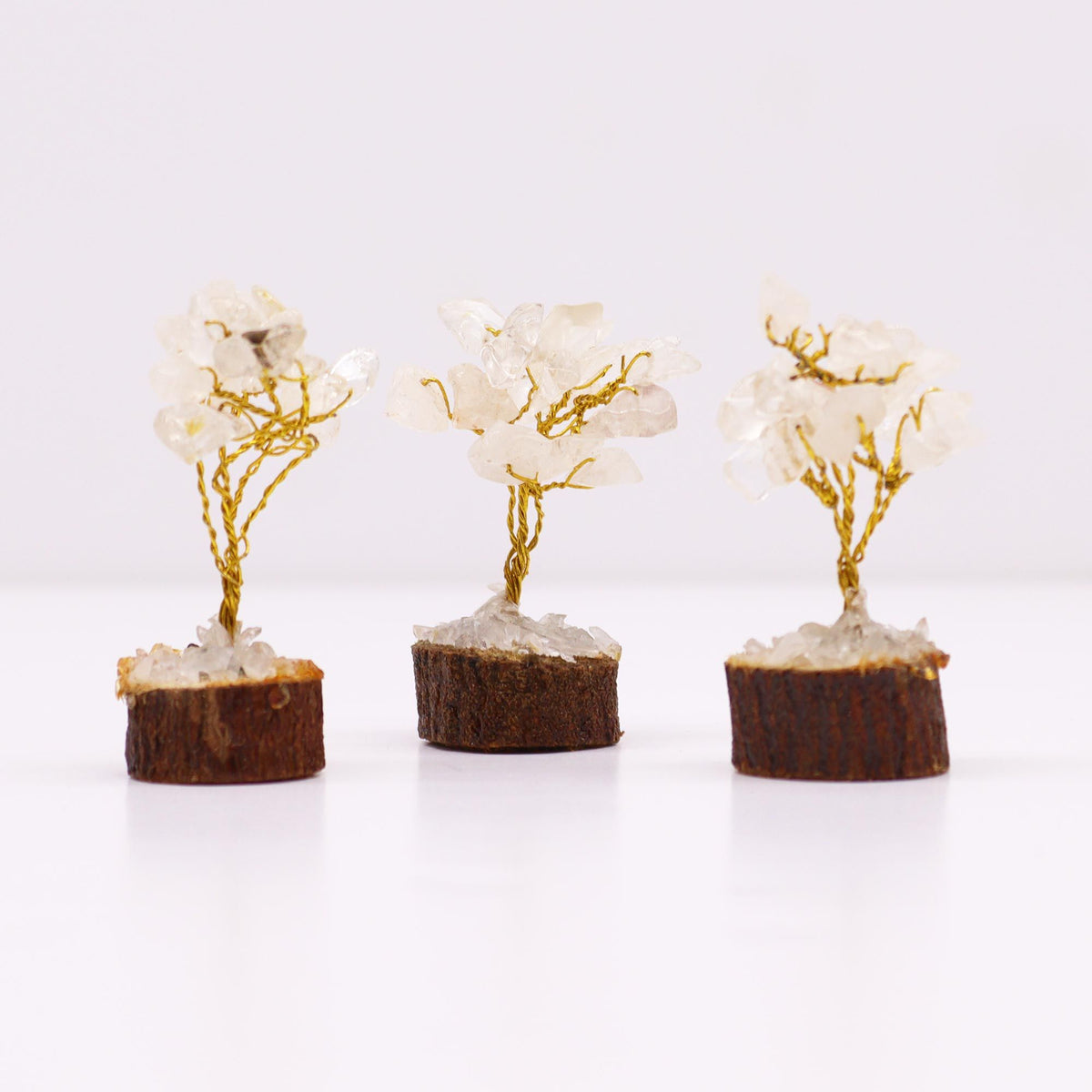 Mini Gemstone Tree On Wood Base - Rock Quartz (15 stones) AW Dropship UK