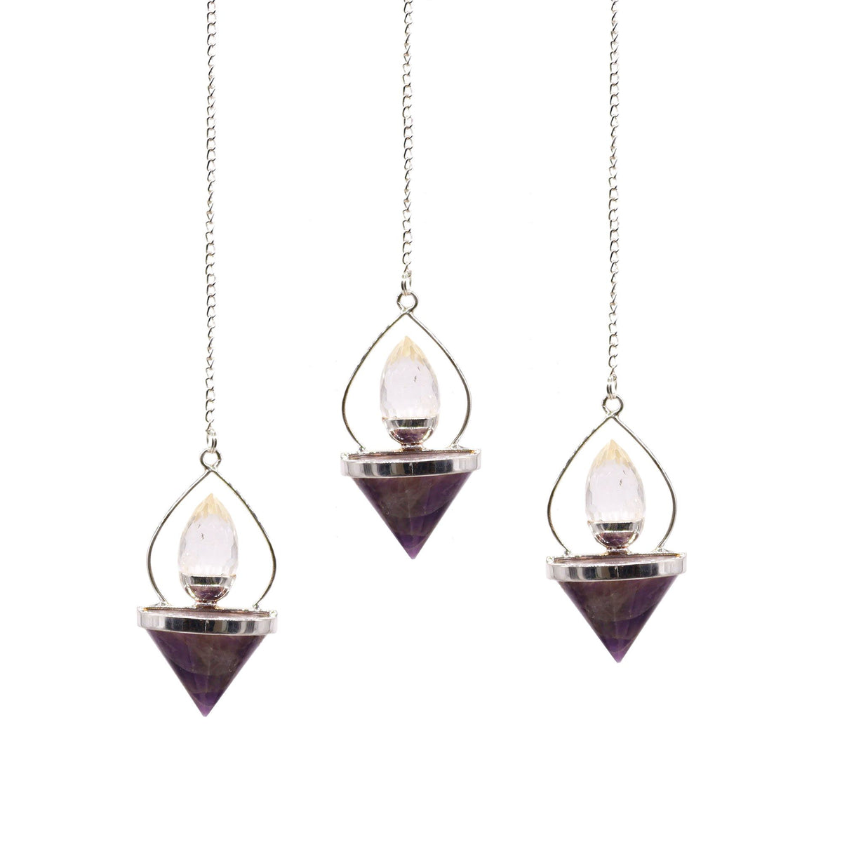 Gemstone Lantern of Life Pendulum - Amethyst & Rock Quartz AW Dropship UK