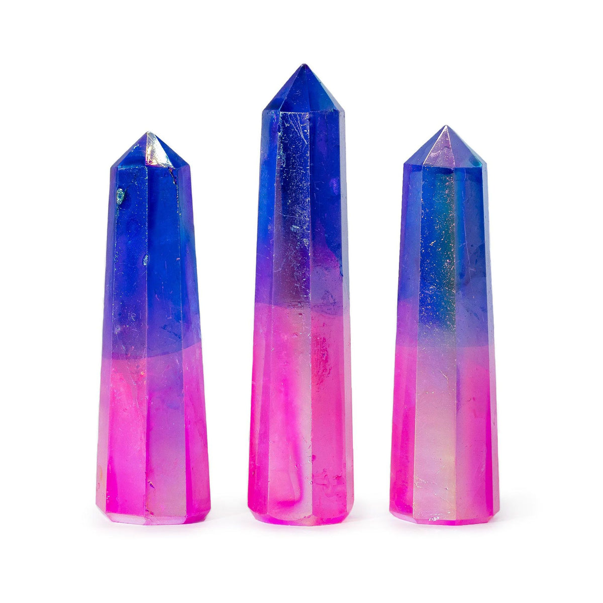 Gemstone Obelisk Point approx 9cm - Aurura Crystal Quartz - Pink & Blue AW Dropship UK
