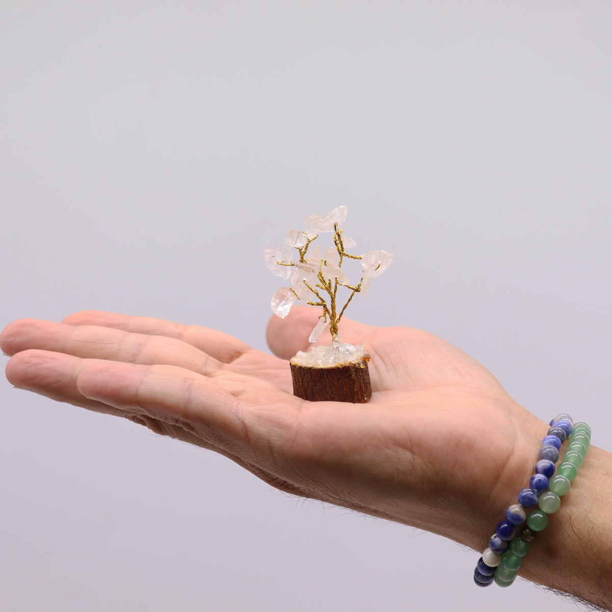 Mini Gemstone Tree On Wood Base - Rock Quartz (15 stones) AW Dropship UK