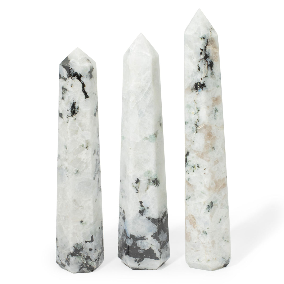 Gemstone Six Face Obelisk Point approx 17cm - Rainbow Moonstone AW Dropship UK