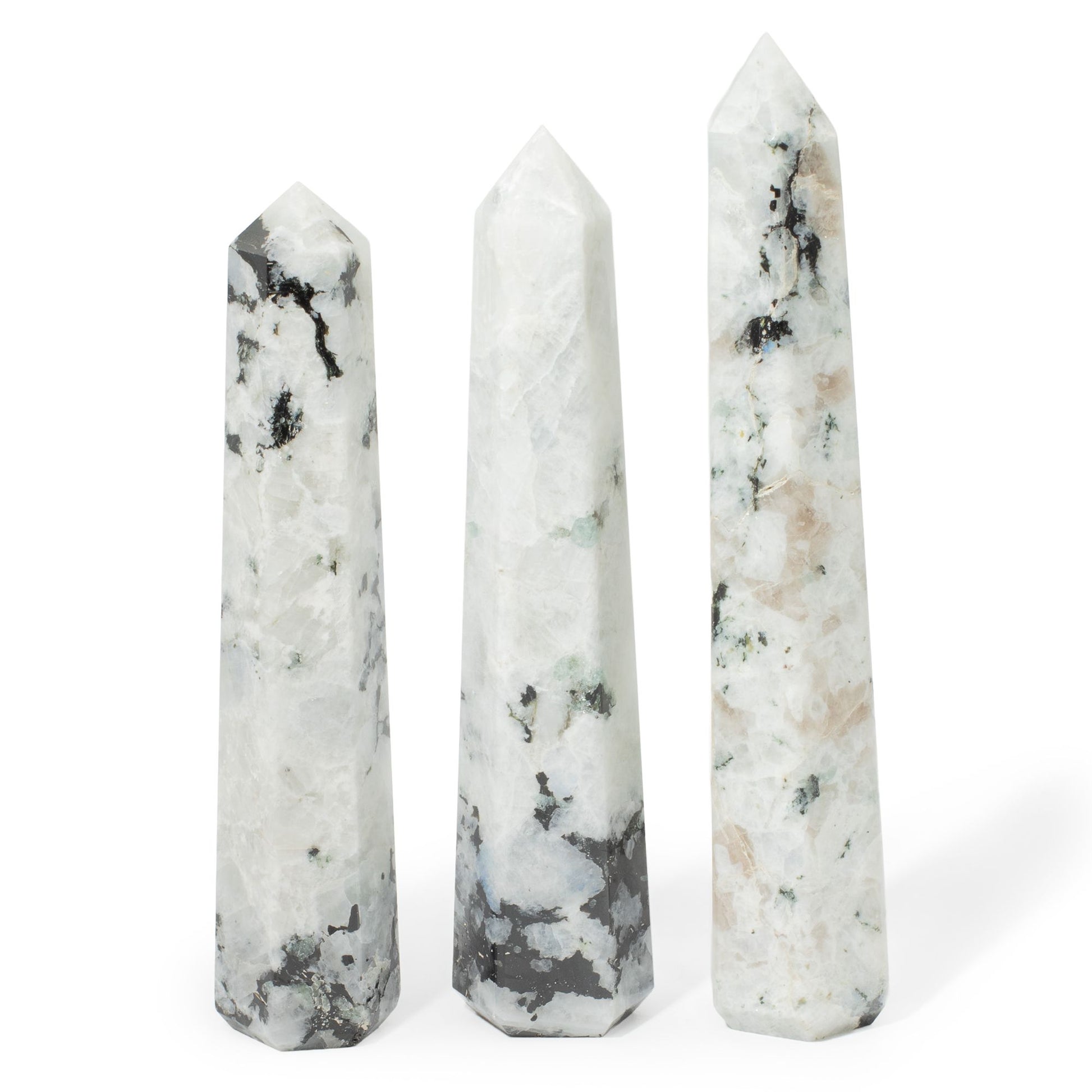 Gemstone Six Face Obelisk Point approx 17cm - Rainbow Moonstone AW Dropship UK