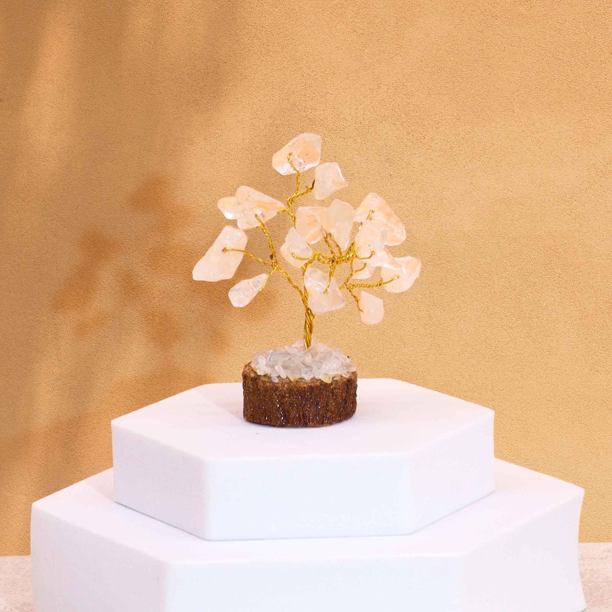 Mini Gemstone Tree On Wood Base - Rock Quartz (15 stones) AW Dropship UK